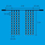 LED-es fényfüggöny, 2x3 m / 600 LED, sorolható, hidegfehér