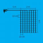 LED-es fényfüggöny, kültéri kivitel, 2 m x 1 m, 21 füzér, 210 db melegfehér LED