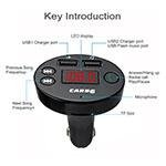 FM rádiós transzmitter, MP3 lejátszó,mikrofonos kihangosító, bluetooth kapcsolattal, 2db USB kimenettel (gyorstöltő és adatbevitel USB)