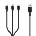 POWERMAX 3in1 fekete töltőkábel (lightning, USB-C, microusb)