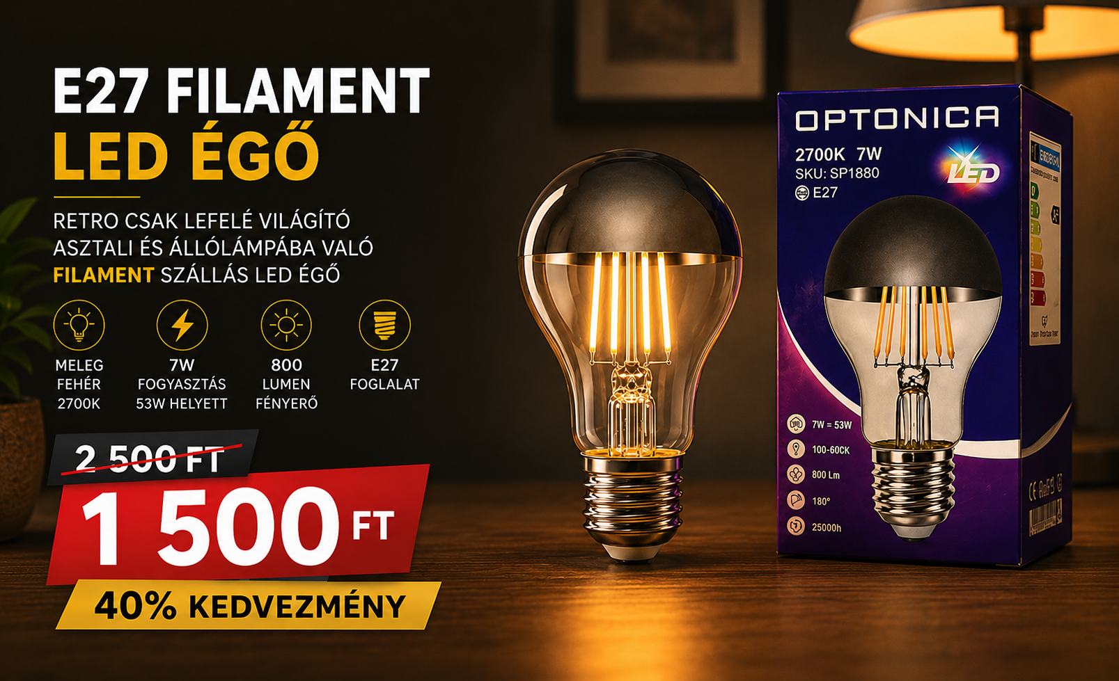 Filament szálas foncsoros állólámpa led égő